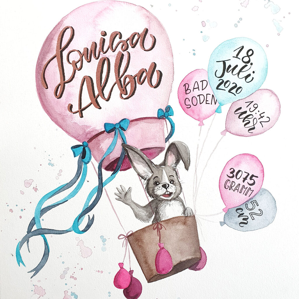 Geburt.Handlettering.Aquarell