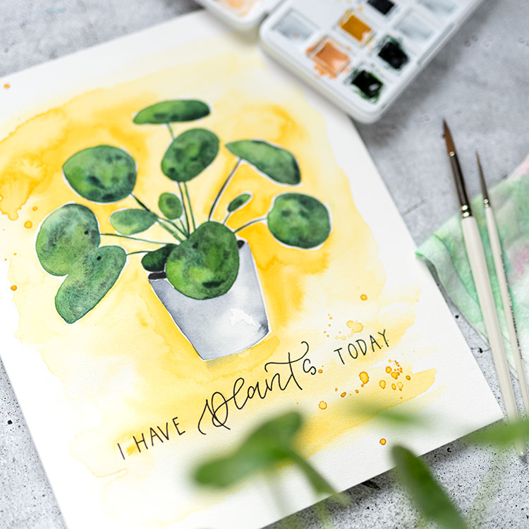 Watercolor Pilea Aquarell Workshop