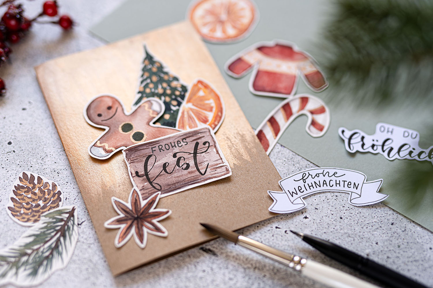 Weihnachtskarten Workshop Aquarell Handlettering