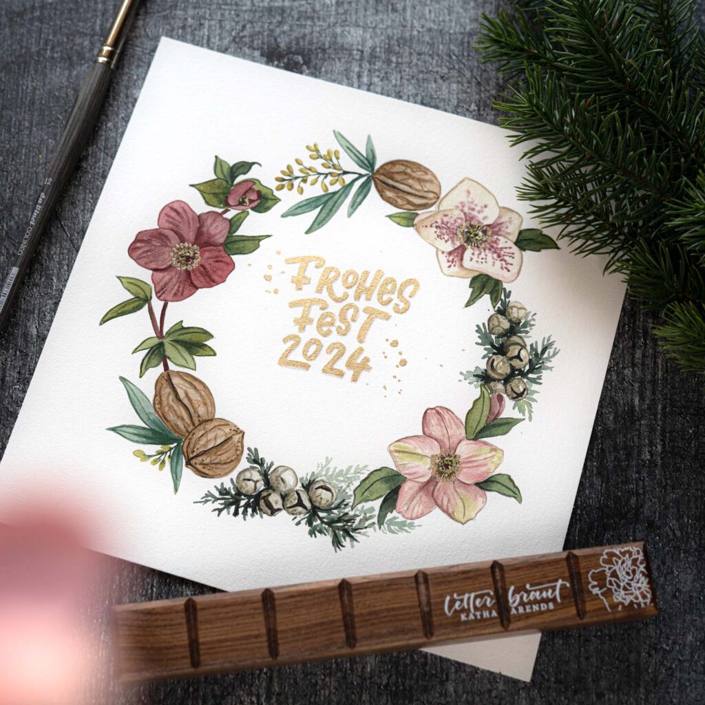 Aufzeichnung Watercolor Kränze Letterbraut Christrosen Adventskranz Aquarell Workshop