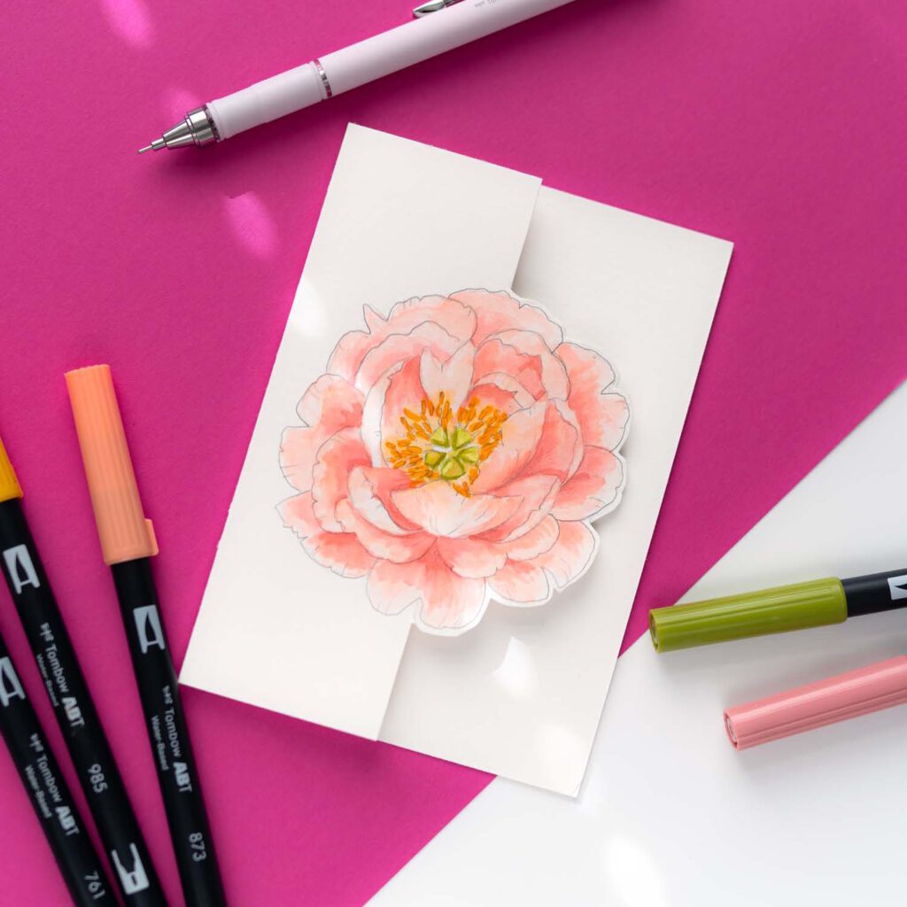 Freebie Pfingstrosen Karte Letterbraut