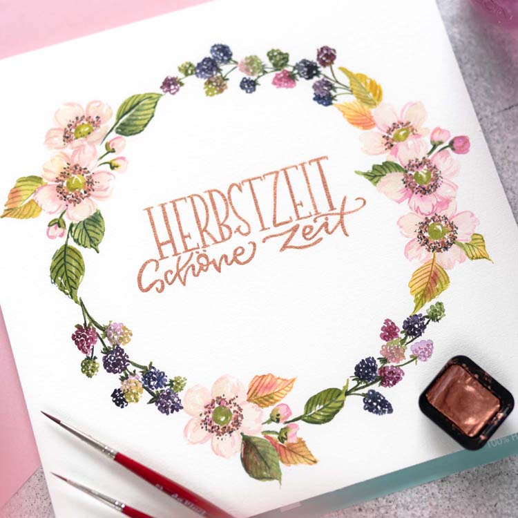 Watercolor Kränze Letterbraut Beerenkranz Aquarell Workshop