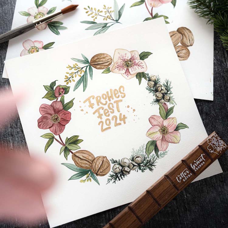 Watercolor Kränze Letterbraut Christrosen Adventskranz Aquarell Workshop