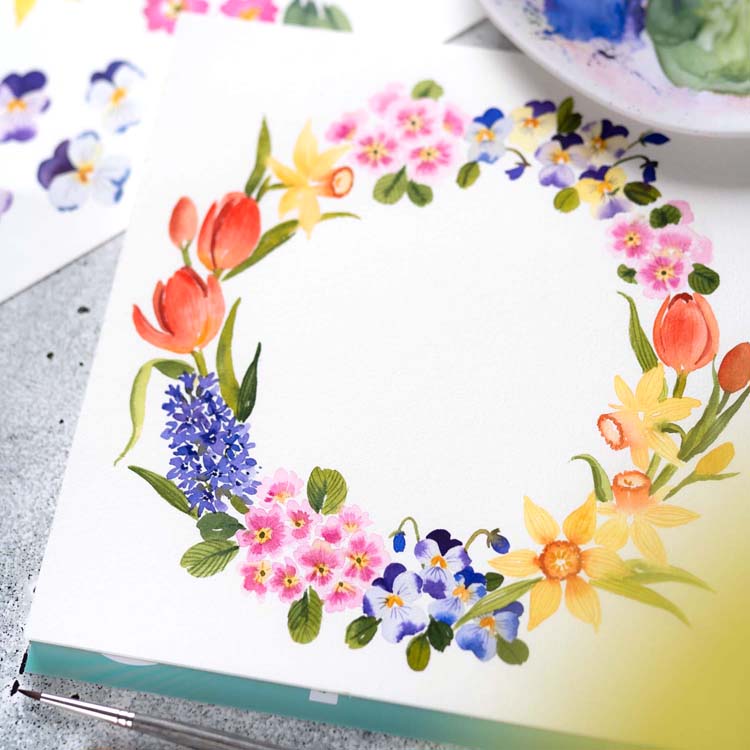 Watercolor Kränze Letterbraut Frühblüher Aquarell Workshop
