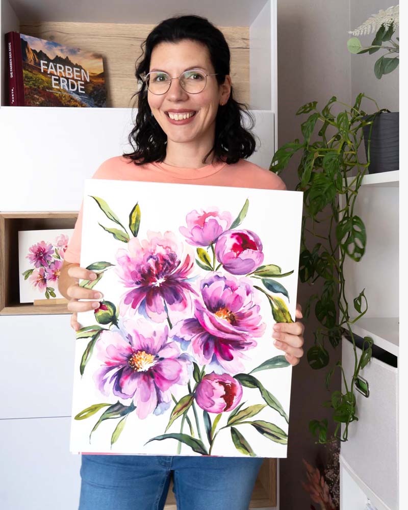 Pfingstrosen Coaching - Letterbraut Katha Arends mit Pfingstrosen Aquarell
