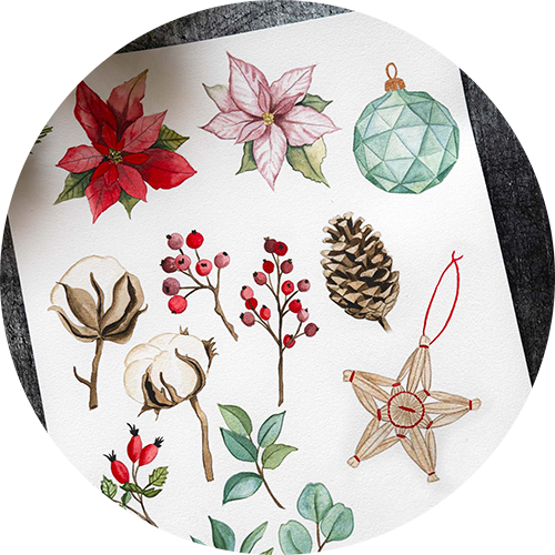 Weihnachten Aquarell Workshop Videokurs Weihnachtskarten Advent Letterbraut