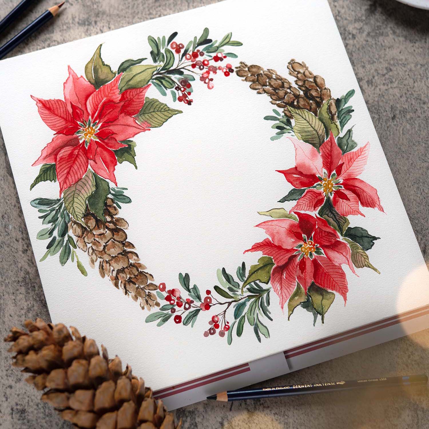 Aquarell Watercolor Kreativabend Adventskranz Weihnachtstern Kreativzeit