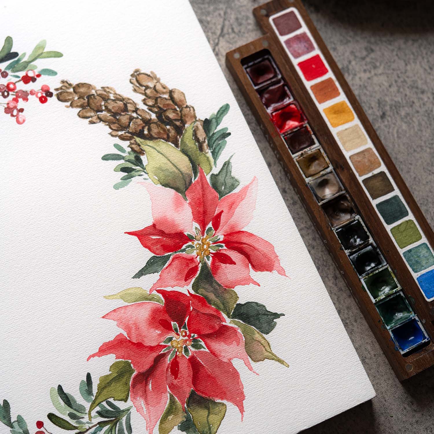 Aquarell Watercolor Kreativabend Weihnachtstern Adventskranz Advent Kreativzeit