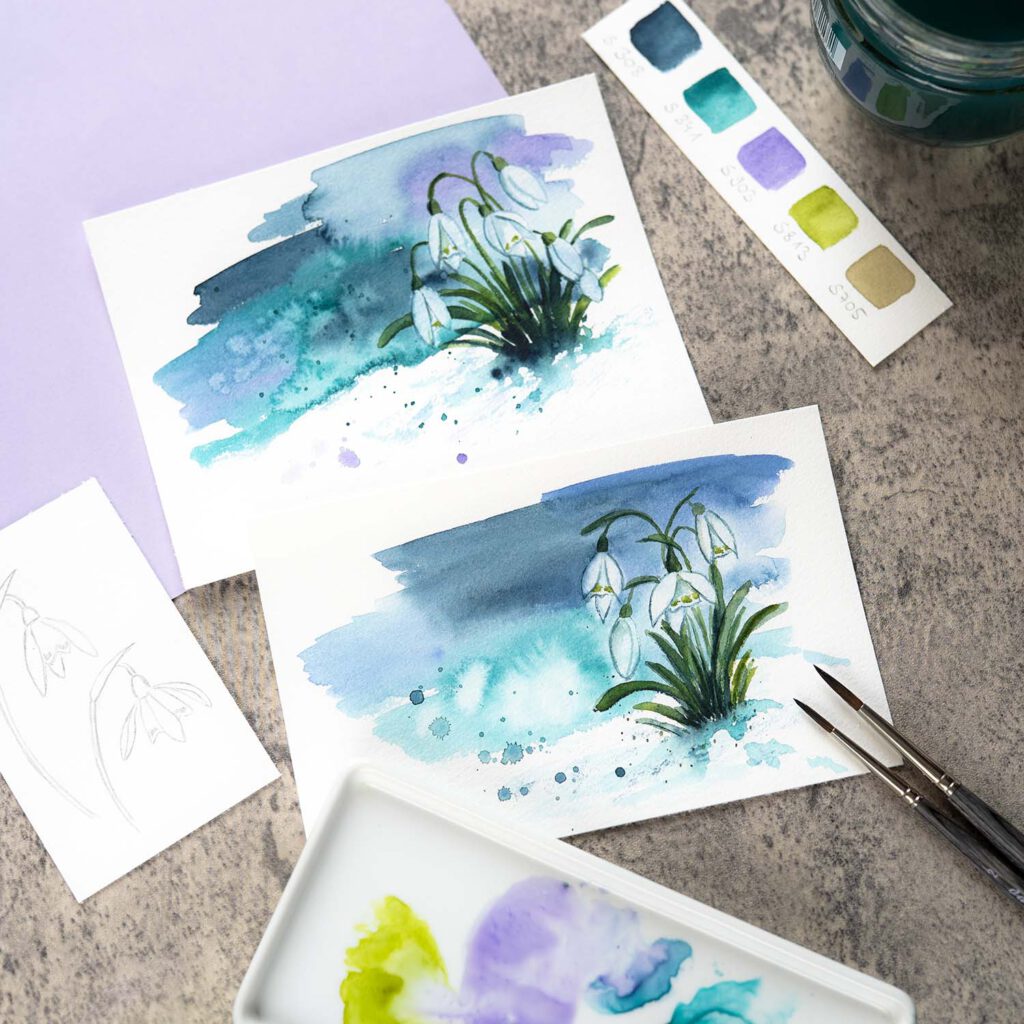 Kreativabend Aquarell Schneeglöckchen Workshop