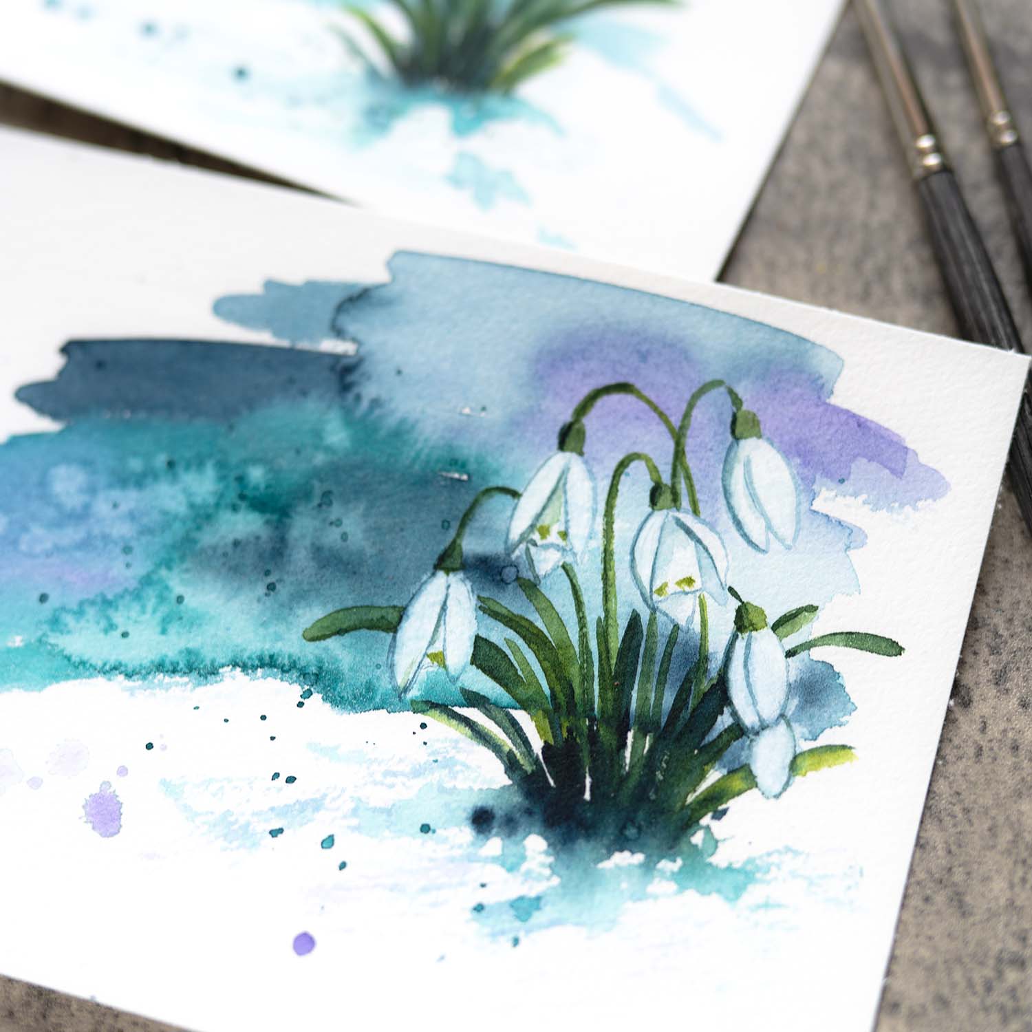 Kreativabend Aquarell Schneeglöckchen YouTube Workshop