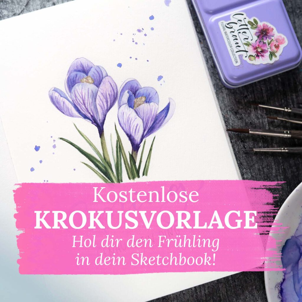Freebie Watercolor Aquarell Vorlage Krokus Frühblüher