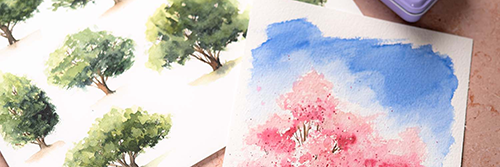 Letterbraut Watercolor Links Aquarell Bäume Kreativabend