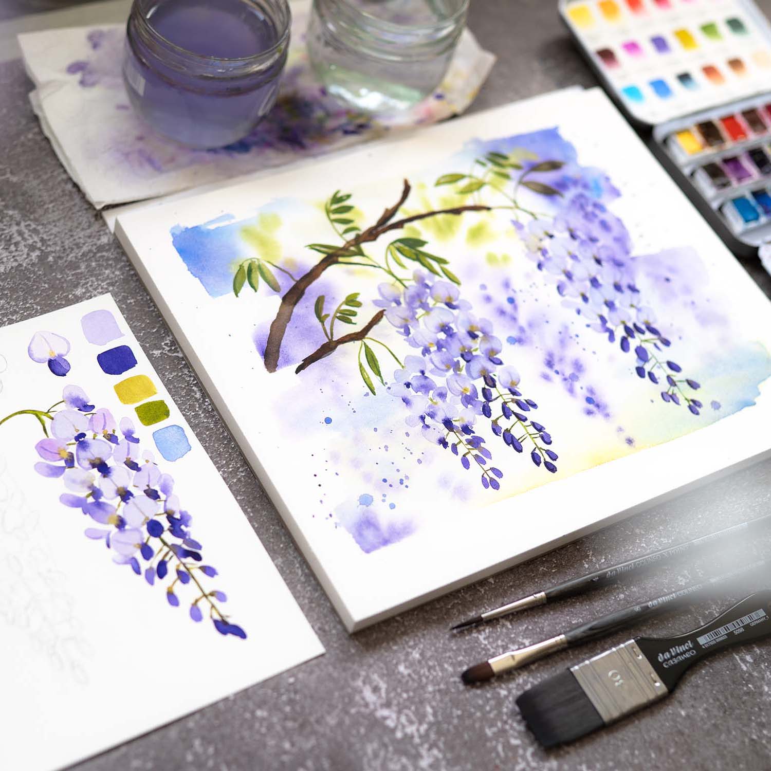 Florals Aquarell Blüten Malen Blütenformel Blauregen