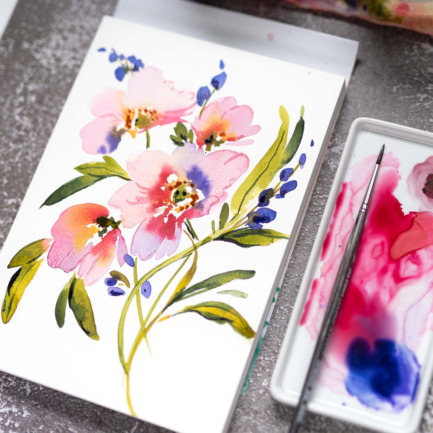 Florals Aquarell Blüten Malen Blütenformel Loose Watercolor